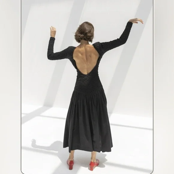 Mara Hoffman Elegant Black Textured Long Sleeve open back dress - Picture 6 of 11